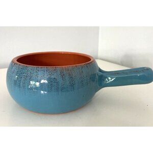 De Silva Handled Bowl Blue Orange Terracotta Glazed Made in Italy Soup